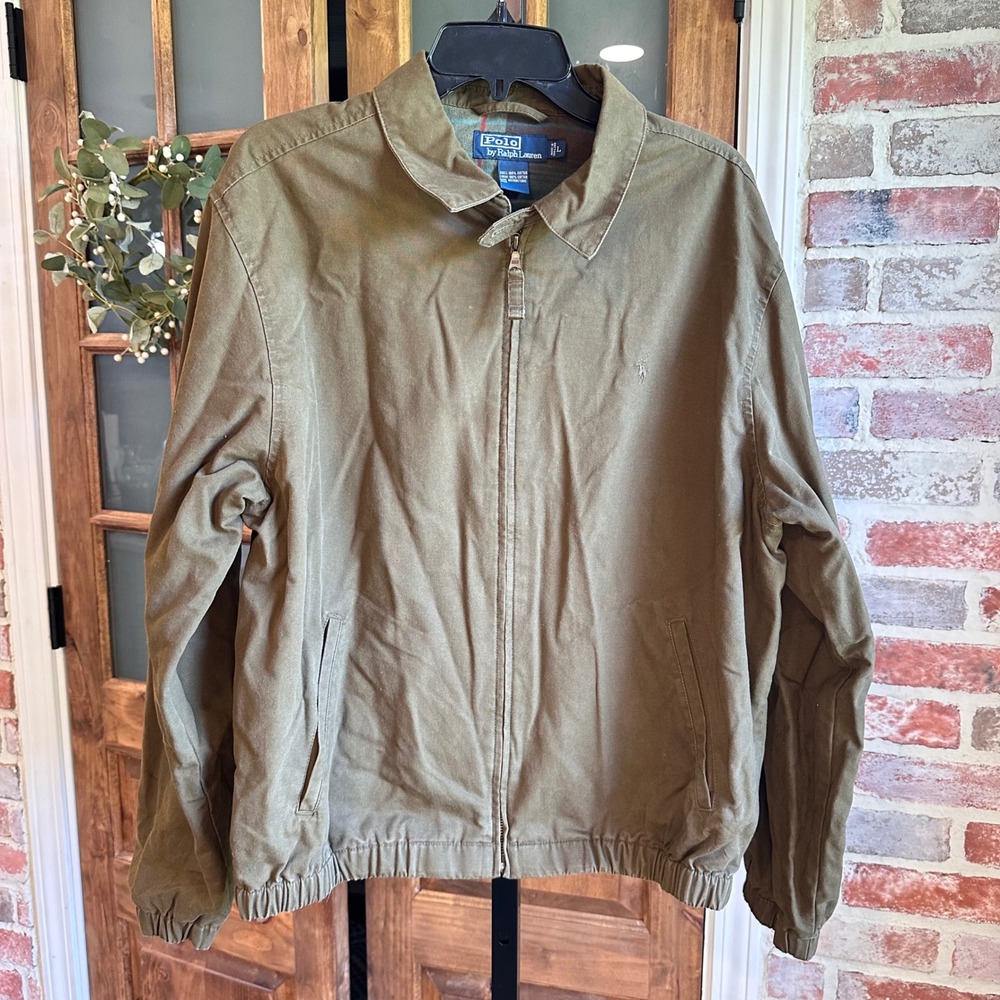Polo Ralph Lauren Harrington Jacket Mens Brown Plaid Lined Cotton Full Zip L